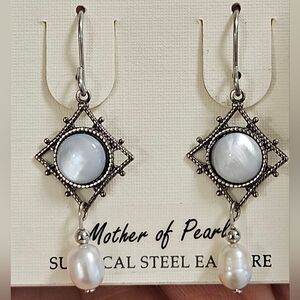 Silver Forest Silvertone and Pearlescent Dangle Mother Of Pearl Earrings NWT